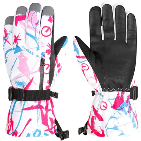 TRIWONDER Skihandschuhe, Winddichte Warme Snowboard Handschuhe, Winterhandschuhe für Damen, Herren und Kinder (Rosenrot, XS (6-8 Jahre alt))