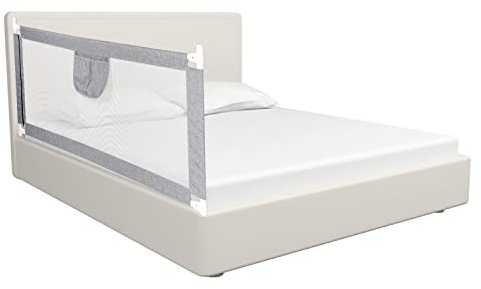 Cecaylie Bettgitter 200 x 80cm, Bettschutzgitter Rausfallschutz Bett Klappbar für Kinder & Elternbetten, Kinderbettgitter mit luftiges Netz einfache Montage, Hoch 64 bis 96cm, Grau
