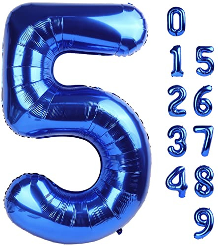 5 Balloon Numbers 40 Inch Blue Birthday Decorations for 5th Boys Girls, Self Inflating Big Navy Number Balloons for 15 25 35 50 Women Men Graduation Party Decor Supplies