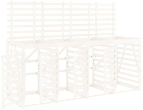 vidaXL Mülltonnenbox, Mülltonnenverkleidung für 4 Tonnen, Mülltonnenschrank mit guter Belüftung, Mülltonnenschutz Müllhaus Müllbox, Weiß Massivholz Kiefer