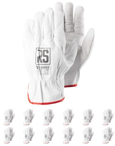 RS Premium-Fahrerhandschu Montage-Handschuhe aus Leder/Größe 8, 12 Paar/Weiss/aus hochwertigem Rindsleder Montagehandschuhe/Handschuhe Arbeitshandschuhe/die Genauigkeit erfordern