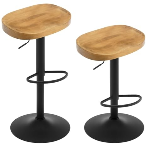WOLTU Barhocker 2er Set, Hocker höhenverstellbar drehbar, mit Sattelsitz Fußstütze, Drehhocker aus Massivholz Metall, Küchenhocker Schminkhocker Arbeitshocker, dunkle Holzoptik, BH413dc-2