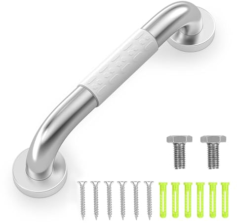 Oderra Barre D'appui, 30cm Barre D'appui WC, Barre De Maintien Douche, Poignée Antidérapante Sûre Et Stable Avec Anneau Fluorescent Pour La Vision Nocturne