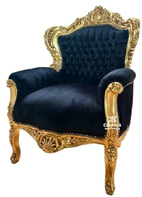 CasAmin Home & Living Poltrona divano francese stile rococò louis XV barocco nero finitura oro