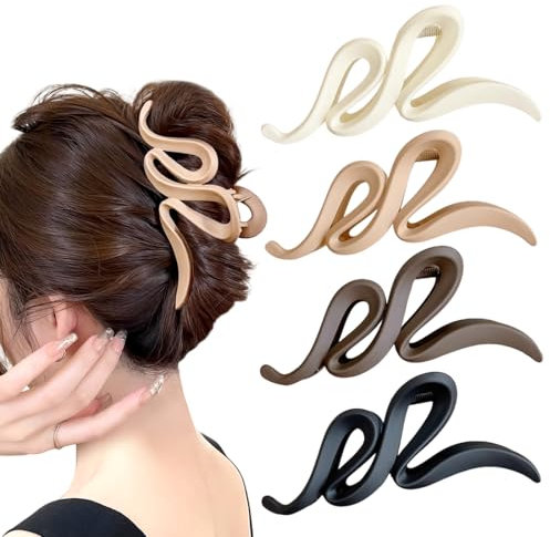 4 Stück Haarklammer mit Wellenform, Große Haarspangen für Dickes Haar, Haarkralle Hair Claw, Rutschfestes Haar Jaw Clips Haarstyling, Haarklammer Groß, Hair Clip für Frauen Mädchen