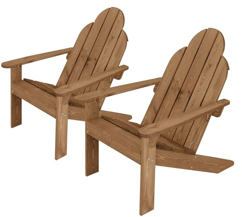 ML-Design Adirondackstol set om 2 tillverkad av massivt granträ, 92,5x70x89 cm, brun, trädgårdsstol med ryggstöd & armstöd, trästol, väderbeständig trädgårdsstol, relaxstol för balkong, strand
