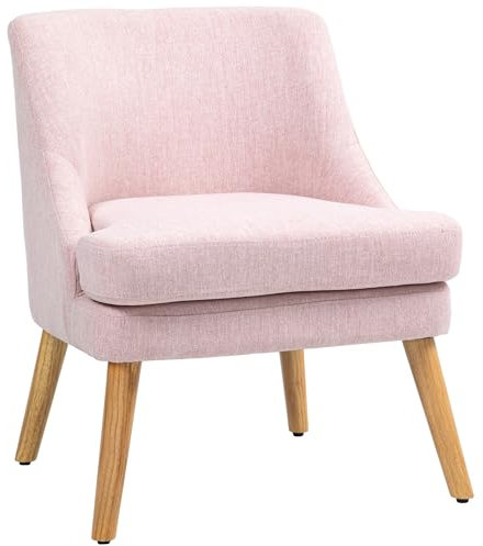 HOMCOM Sessel Wohnzimmer Loungesessel Relaxsessel mit Holzbeine Lesesessel mit Leinenoptik, Polstersessel für Schlafzimmer Rosa