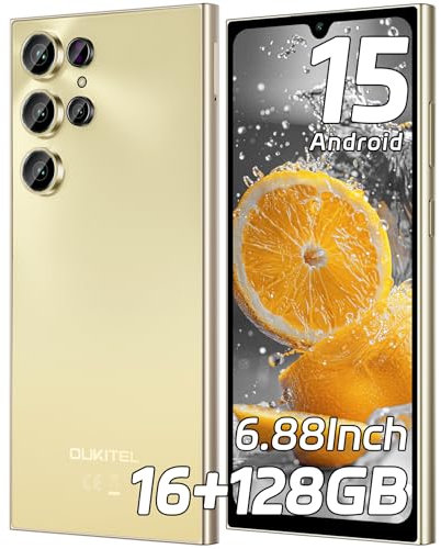 OUKITEL C61 SIM-Free & Unlocked Mobile Phones 2025- Android 15, 6.88 Display Smartphone, 16GB+128GB/1TB, 5150mAh Battery Phone, 13MP Camera, 4G Dual Sim/Fingerprint/Face Unlock/GPS/BT5.0, Gold