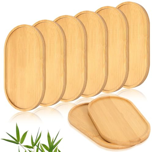 Bandeja de madera, 8 unidades, bandeja pequeña de bambú, bandeja de bambú Ellipse, bandeja de madera, pequeña tabla para servir, posavasos para posavasos de té, café y pasteles