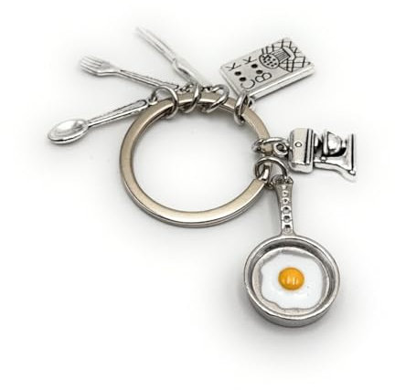 H-Customs kokbok bestick panna ägg nyckelring hänge metall silver