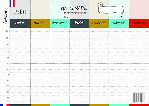 Emploi du Temps A4 Coloré – 25 Pages Détachables | Bloc Semainier & Planificateur Hebdomadaire Inscription Nom & Date | Planning Étudiant, Scolaire & Enseignant