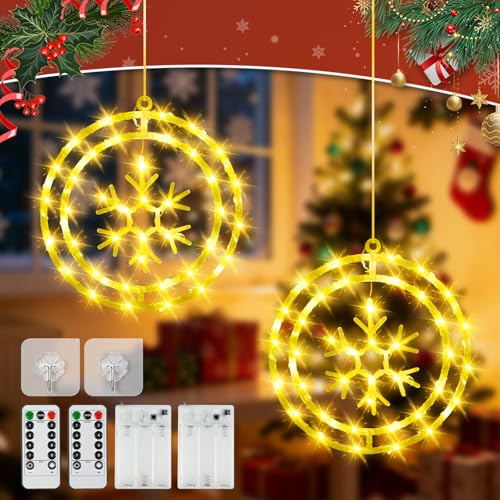 HERMORRYSS Lumières de Fenêtre de Noël, 2 Pièces Éclairage de Noël LED, 3D Rotatif, 8 Modes Lumières de Décoration de Fenêtre, Télécommande, Minuterie, IP44 Étanche, Décor Fenêtre Jardin Sapin (C)