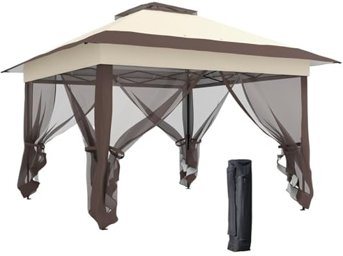 Pabellon de Jardin Pop-up Carpa Plegable de 3,6 x, m con Red y Bolsa Transporte Ruedas, protección Solar UPF 50+, toldo instantáneo for Fiestas