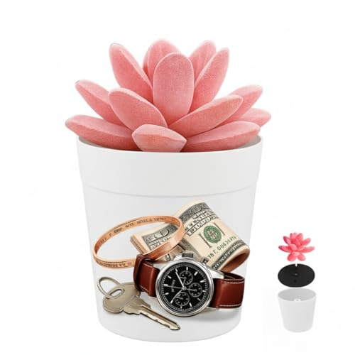 Mini macetero blanco, caja fuerte con planta incluida, Caja fuerte camufladas en maceta decorativa, caja seguridad oculta con compartimento secreto, caja escondite ideal para llaves y objetos de valor