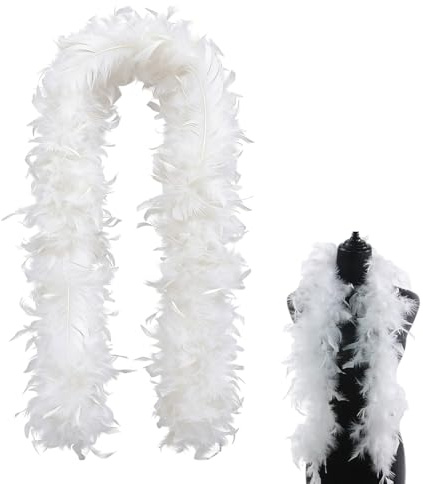 OYZOQ 1 PCS Boa de plumas, plu-mas blancas, longitud aprox. 2 m, accesorio de disfraz,boa de plumas, Aplicable a charlestón, años 20, flapper, carnaval, fiesta temática