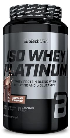 BioTechUSA Iso Whey Platinum | Vassleisolat- och vasslekoncentrat i pulverform | 3 g kreatin per portion | Med zink och vitamin B3 | 908 g, Choklad