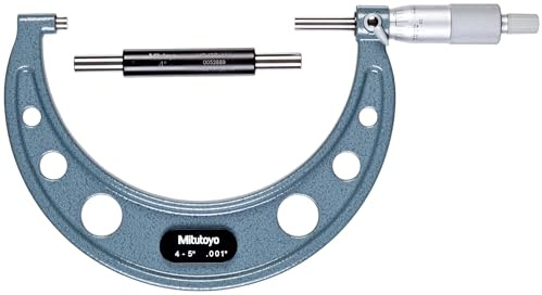 Mitutoyo SKU Outside Micrometer, Ratchet Stop, Carbide?Tipped Measuring Faces, 5 inch Range, 0.001 inch Graduation, Hammertone Enamel Frame for Precision Outside Dimension Measurement