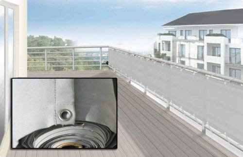 Floracord 12-90-50-07 Hochwertige Balkonumrandung aus Polyesterstoff 90 x 500 cm mit Zubehör montagefertig, silbergrau, Grau