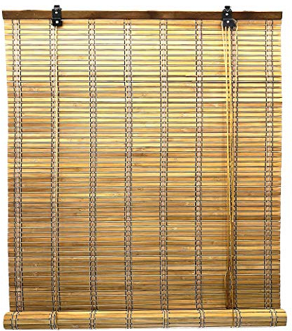 Bambusrollo Fenster Sichtschutz Rollos in Bambus Raffrollos aus Holz Einfache Montage (B90 x H135 cm, Braun)
