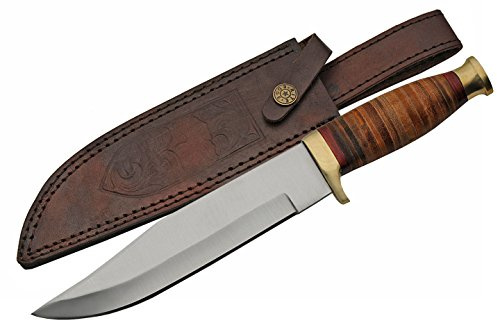 SZCO Full Tang Skinning Knife 12 Inch - Camping Knifes with Stainless Steel Blade, Brass Guard, Wood Handle & Leather Sheath - Bowie Knife for Hiking, Camping & Outdoor for Men