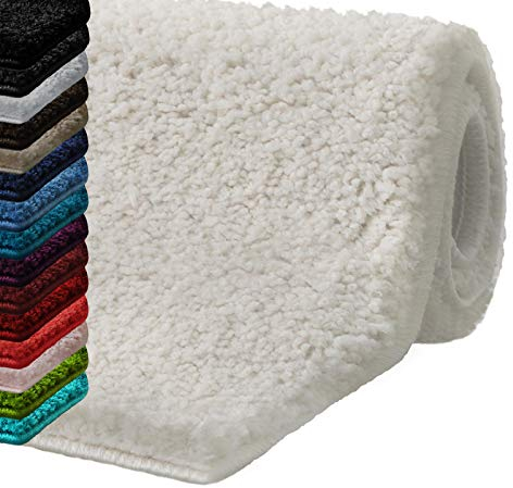 casa pura Badematte 80x150 cm Elfenbein, Flauschiger Badezimmerteppich Shaggy, Badvorleger rutschfest, waschbar, Duschvorleger, Teppich Fußmatte für Badezimmer und Dusche