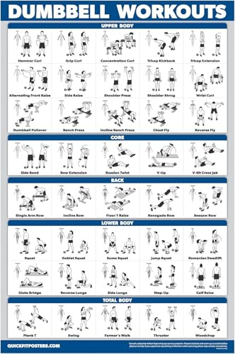 Palace Learning Dumbbell Workout Exercise Poster - Free Weight Body Building Guide | Home Gym Chart - LAMINATED, 18 x 24