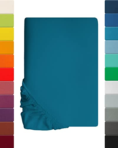 Lavea Spannbettlaken 90x200cm-100x200 - aus atmungsaktiver Baumwolle - Passgenau für Standardmatratzen bis 20cm - Aquamarines Bettlaken mit Gummizug - Jersey Spannbetttuch 90x200cm-100x200