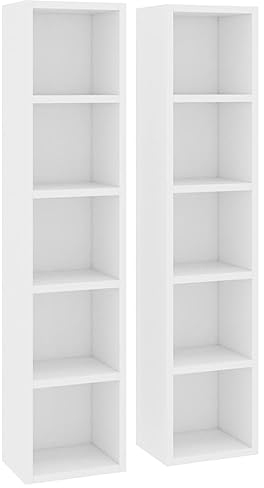 vidaXL 2X Estantería para CDs Armario Estante de Pie Almacenamiento Almacenaje Mueble Libros Práctico Decorativo Casa Hogar Contrachapada Blanco