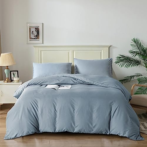 Good Nite King Size Duvet Cover Sets Bedding Sets King Size Duvet Cover With Pillowcases Soft Microfiber Bed Cover Machine Washable (Blue Gray, King 230x200cm)