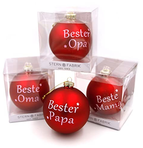 Stern Fabrik Christbaum-Kugel aus Glas, Beste Oma, 10cm, rot glänzend, Motive wählbar, Weihnachten Weihnachtsbaum Weihnachtskugel