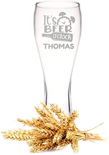 GRAVURZEILE Leonardo Wheat Glass with Engraving – It's Beer o' Clock – Gift for Dad Ideal as a Father's Day Gift – 0.5 L – Beer Glass Wheat Beer Glass as Birthday Gift for Men – Gift for Him