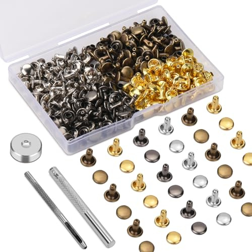 Easusy Rivets, 120 Sets 8*8mm Leather Rivets, Multicolor Rivets for Leather | Double Cap Rivets for Leather, Brass rivets, Fabric Rivets and Tool for Leather Crafts, Clothes, Shoes, Jackets