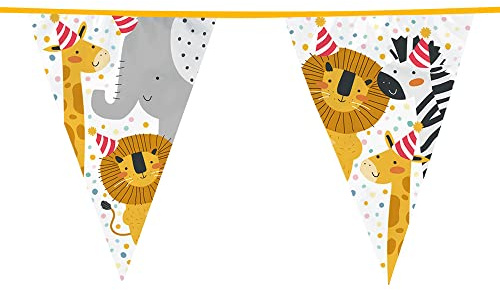 6 m vimpelkedja * Wild Animals * som dekoration för barns födelsedag och djurparksfest | Vilda djur safari barn födelsedagsfest girlang färgglad flagga