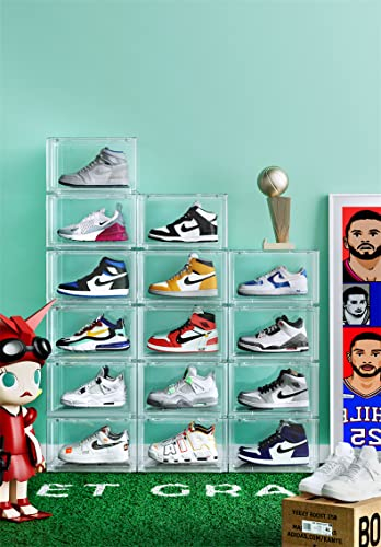 PUCHIKA Schuhbox, Schuhboxen stapelbar durchsichtig, Schuhboxen 6er-Set, durchsichtiges Schuhbox, Schuhkarton Kunststoff, Schuhaufbewahrungsbox für Schuhe, Größe 36x28x22cm, durchsichtig klar, Typ-H