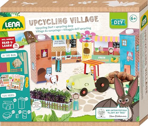 LENA Bricolage Eco Upcycling Village, à partir de Feuilles d'objets ménagers, Papier Jeu, Set de Colle pour garçons et Filles, dès 6 Ans, 42830