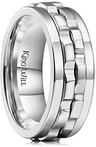 King Will Mens Black Gear Spinner Anelli In Acciaio Inox Fidgets Due Nero Gear Fidget Anello Ansia Anello Per Uomini Donne Giocattolo Stress Free Cool Wedding Band, S 1/2(60.8mm), Acciaio inossidabile