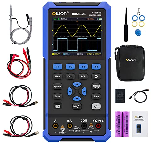 OWON HDS2102S Oscilloscopio 3 in 1,100 MHz larghezza di banda USB tipo C con display LCD da 3,5 pollici,20000 conteggi multimetro digitale,oscilloscopio digitale a 2 canali,generatore a 1 canali