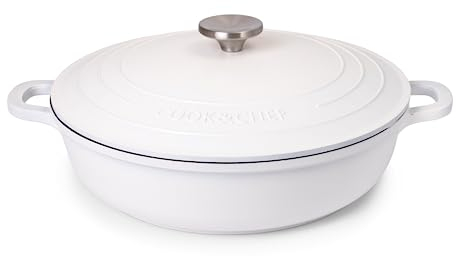 Casserole Dishes with Lid Oven Proof – Non Stick Shallow Dutch Oven – Induction Cooking Pot – Oven Safe Aluminium Stockpot – 3.9L, 28cm, Cream – by Nuovva