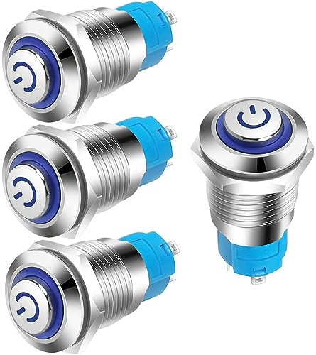 Gebildet 4pcs 12mm 3A 12-24V IP65 Bouton Poussoir Étanche avec Voyant LED Verrouillage Bouton Poussoir en Métal (Tête Haute)