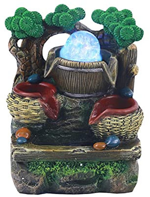 Fontaines de Table Fontaine de Bureau Portable en résine avec lumière LED colorée, Fontaine d'eau à écoulement de rocaille, décoration de Table for Cadeau de Bureau à Domicile