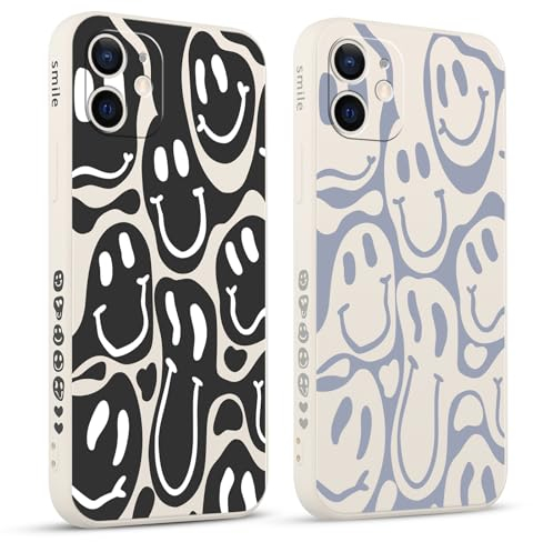Pnakqil 2 stück Handyhülle für iPhone 12 6,1, Hülle Lustiges Funny Lächeln Design Grimace Bemaltes Muster süß Ästhetik Mädchen Silikon Schutzhülle Tasche Schön Kameraschutz Case