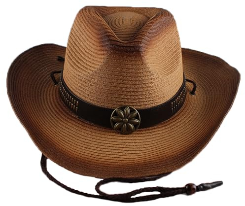 PIDUDU Cowboy-Strohhut, klassischer Filzhut mit breiter Krempe, Western-Stil und Cowgirl-Hut mit Schnalle, Damen und Herren, Khaki, EinheitsgröÃŸe