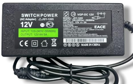 Terryshop74 Alimentatore 12V 5A Power Supply - Trasformatore 60W con Attacco 5.5x2.1 Positivo al Centro
