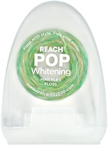 REACH POP Whitening Dental Floss, Mint, Baking Soda Infused, Teeth Whitening, Plaque Remover for Teeth, Shred Resistant, Vegan Wax, Cruelty Free, Oral Care, PFAS Free, 1 Pack, 55 yd