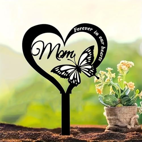 Decorazioni per Tombe Commemorative per Cimitero, Targa Commemorativa per Cimitero a Forma di Cuore, Marcatori per Tomba in Metallo per Tomba di Mamma, Paletto da Giardino, Impermeabile,(Farfalla)