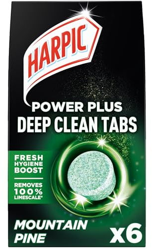 Harpic Power Plus Deep Cleaning Toilet Tablets, Mountain Pine, 6 Tablets, Deep Clean Without Scrubbing, Removes 100% Limescale, Toilet Cleaner
