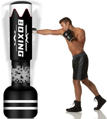Boxsackboden NZQXJXZ Upgrade-Design Boxsack Stehend Erwachsene - 180cm Schwerer freistehender Boxing Bag - Sandsäcke aufblasbarer Kick Standboxsack für Training MMA Muay Thai (Hantel-Dreifachspiel