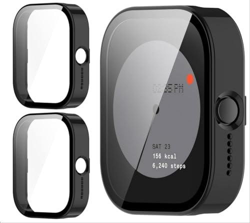 GIOPUEY [2 stycken fodral kompatibla med CMF av Nothing Watch Pro/CMF Watch Pro, glasskyddsfolie hård plastram, 360° allroundskydd, CMF by Nothing Watch Pro Cover – Black+Black