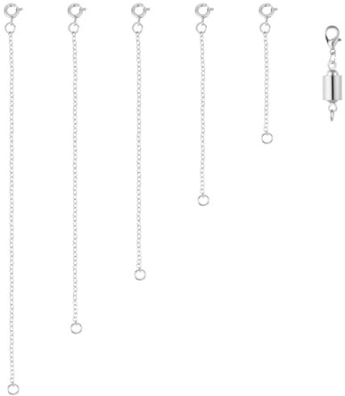 5uds Cadenas Extensoras de Collar, 5 Tamaños Extensor de Pulsera con Cierre Magnético Doble Cadenas de Extensión Extensores de Joyería para Mujeres Joyería Manualidades(Plata)