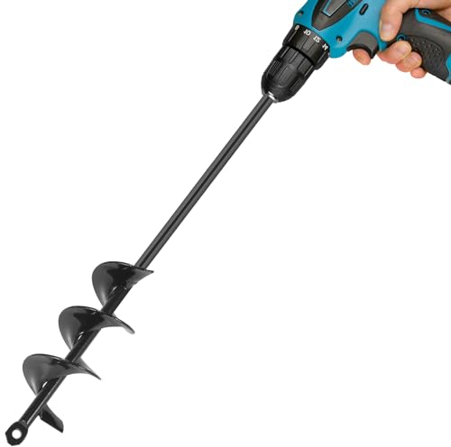 Auger Drill Bit for Planting 2 x 14.6 Inch, Garden Spiral Drill Bit for 3/8 Hex Drive Drill, Earth Post Hole Digger Bulb Planter Plant Flower Planting Auger Rapid Bedding Digging